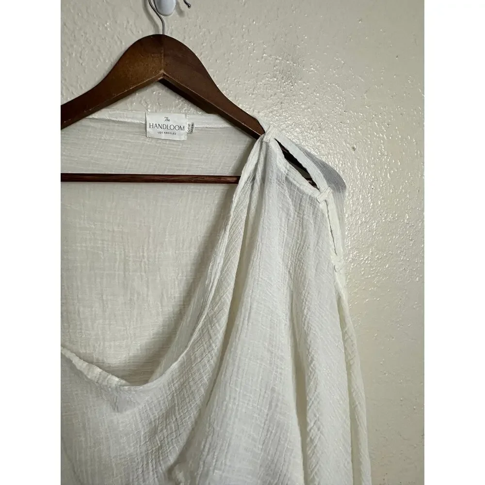 The Handloom Los Angeles Cotton Gauze Wrap Shawl Poncho Ivory One Size